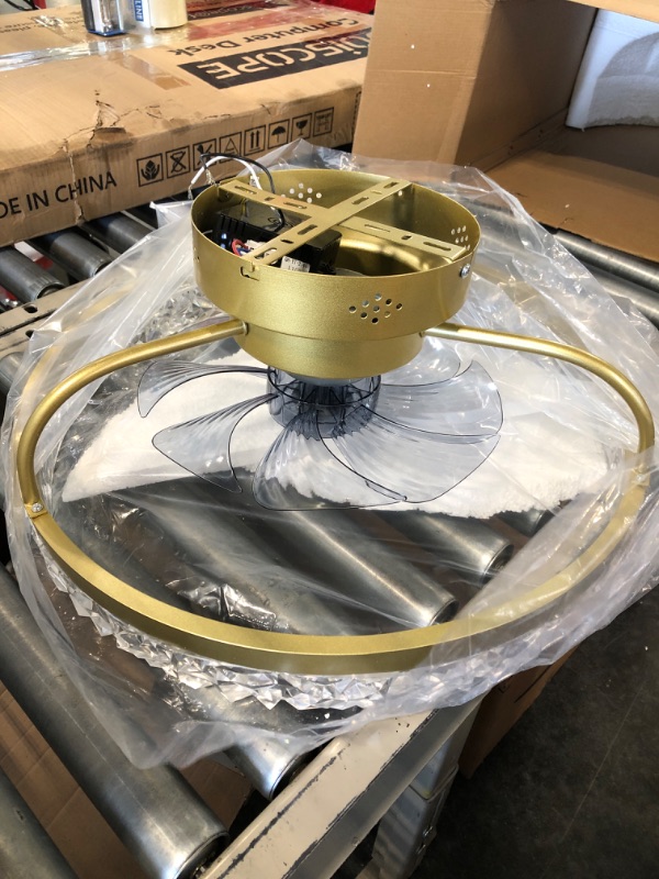 Photo 1 of 19.7" Ceiling Fan with Lights, Dimmable LED 6 Speeds Reversible Blades Timing with Remote Control, Semi Flush Mount Low Profile Fan, Gold
