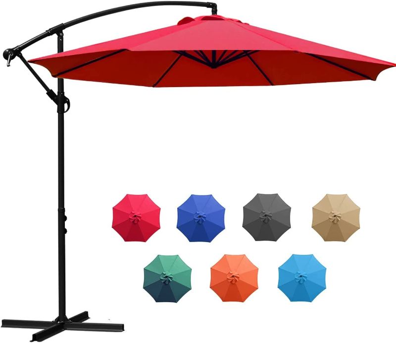 Photo 1 of 10Ft Outdoor Adjustable Offset Cantilever Hanging Patio Umbrella (Red)