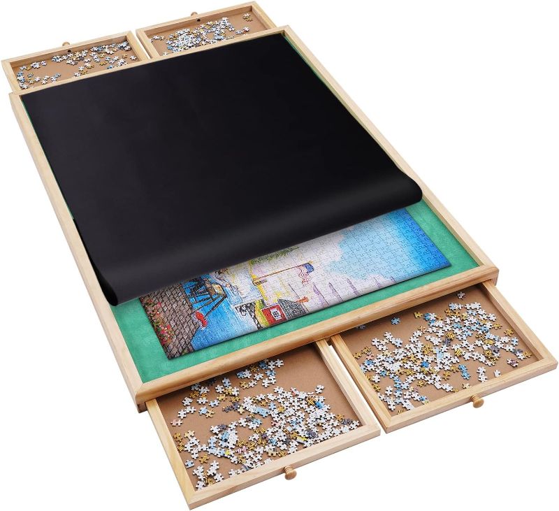 Photo 1 of 1500 Pieces Wooden Jigsaw Puzzle Board with 4 Drawers for Storing Puzzles, Large Portable Jigsaw Puzzle Table with Puzzle Cover, Non-Slip Plateau Work Surface for Adults and Kids