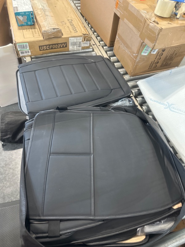 Photo 1 of Leather Car Seat Covers, Waterproof Faux Leatherette Cushion Cover for Cars SUV Pick-up Truck Universal Fit Set for Auto Interior Accessories(Black Full Set)