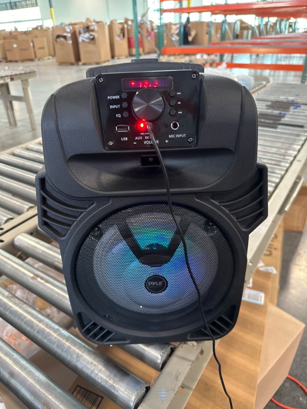 Photo 4 of 400W Portable Bluetooth PA Loudspeaker - 8” Subwoofer System, 4 Ohm/55-20kHz, USB/MP3/FM Radio/ ¼ Mic Inputs, Multi-Color LED Lights, Built-in Rechargeable Battery w/ Remote Control - Pyle PPHP844B