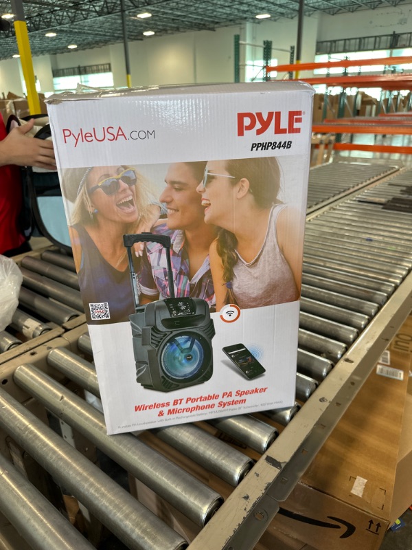 Photo 2 of 400W Portable Bluetooth PA Loudspeaker - 8” Subwoofer System, 4 Ohm/55-20kHz, USB/MP3/FM Radio/ ¼ Mic Inputs, Multi-Color LED Lights, Built-in Rechargeable Battery w/ Remote Control - Pyle PPHP844B