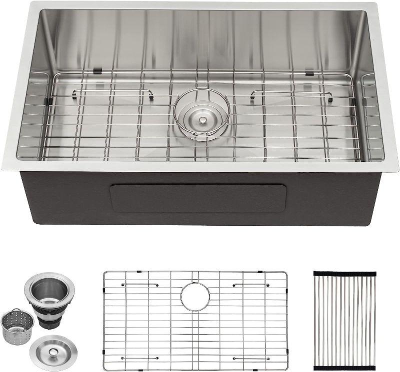 Photo 1 of 28 Kitchen Sink Undermount - Lordear 28 inch Kitchen Sink Undermount 16 Gauge Stainless Steel Single Bowl Under Counter Kitchen Sink Basin