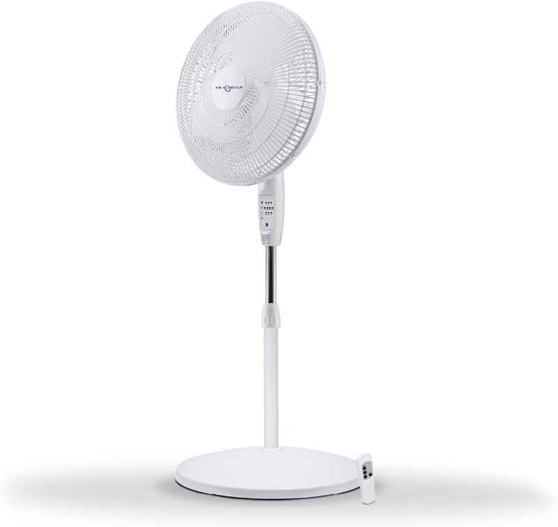 Photo 1 of Air Monster 16" Stand Fan With Remote Control, Remote Stand Fan Oscillating, 3 Speeds, Oscillation, Timer, Adjustable Height, Adjustable Tilt, White Quiet Pedestal Fan