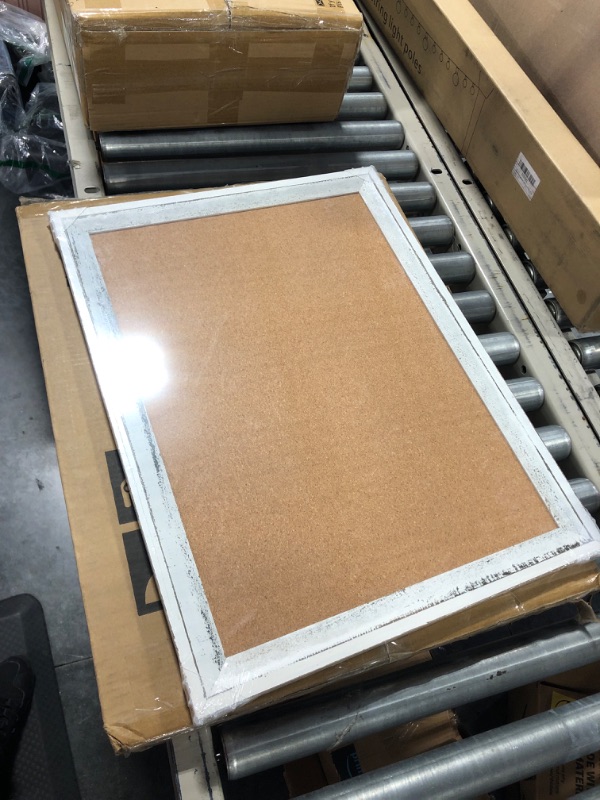 Photo 1 of AMUSIGHT Cork Board for Wall, 24" x18 " White Rustic Wooden Frame Bulletin Board, Picture Notice Decor Corkboard for Home, School, Office White 24" x 18"