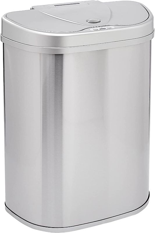 Photo 1 of Amazon Basics Automatic Hands-Free Stainless Steel D-Shaped Trash Can, 70 Liter, 3 Bins