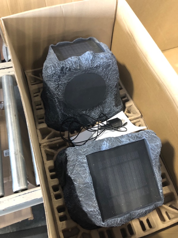 Photo 1 of Innovative Technology Outdoor Rock Speaker Pair - Wireless Bluetooth Speakers for Garden, Patio, Waterproof, Built for all Seasons & Solar Powered with Rechargeable Battery, Music Streaming - Charcoal