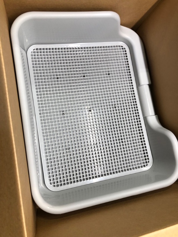 Photo 2 of [DogCharge] Indoor Dog Potty Tray – with Protection Wall Every Side for No Leak, Spill, Accident - Keep Paws Dry and Floors Clean (Tray Only, Grey) Tray Only Grey