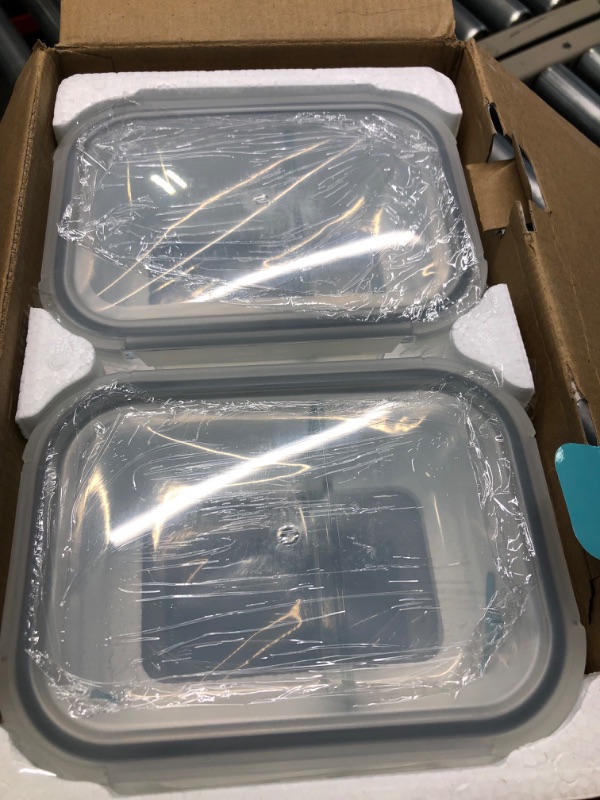 Photo 2 of BAYCO 10 Pack Glass Meal Prep Containers 2 Compartment, Glass Food Storage Containers with Lids, Airtight Glass Lunch Bento Boxes, BPA-Free & Leak Proof (10 lids & 10 Containers) Blue 22 Ounce 10 Set