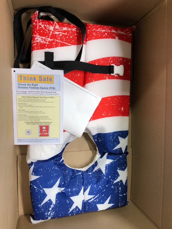 Photo 3 of Airhead Adult Type II Keyhole Life Jacket, US Coast Guard Approved Stars & Stripes Adult-Oversized