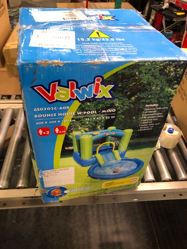 Photo 4 of Valwix Inflatable Bounce House with Blower, Bouncy Castle w/ Waterslide & Pool for Wet Dry Combo, Bouncer w/ Repair Kits, Fun Bounce Area with Basketball Hoop Green-Blue Bouncer