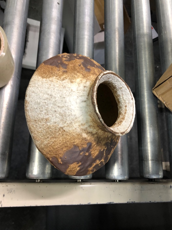 Photo 3 of YSNCIDAN Stoneware Reactive Glaze Finish Rustic Ceramic Flower Vase Vintage Vases Farmhouse Decor for Living Room Short