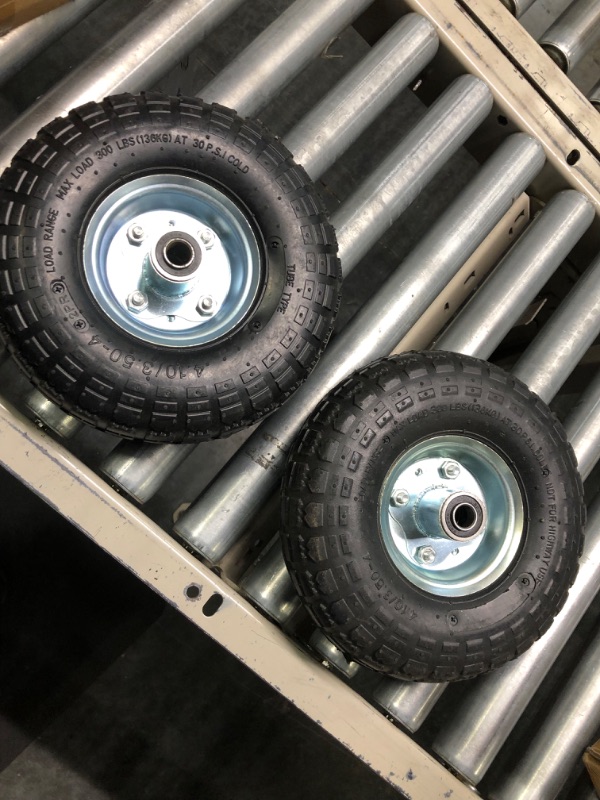 Photo 3 of 2 Pack 4.10/3.50-4" Pneumatic Air Filled Heavy-Duty Wheels/Tires,10" All Purpose Utility Wheels/Tires for Hand Truck/Gorilla Utility Cart/Garden Cart,5/8" Center Bearing,2.25" Offset Hub…