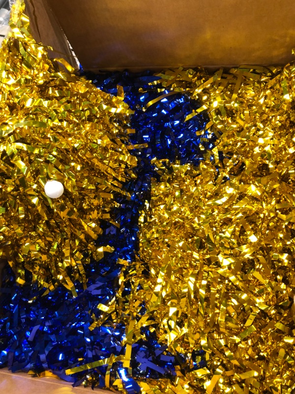 Photo 2 of 24 Pcs Cheerleading Pom Poms, Metallic Foil Handle Cheer Squad Team Spirited Fun Pom Poms for Party, Sports Dance Cheer, 30 Grams Weight Each Gold, Blue