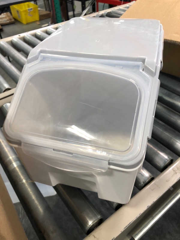 Photo 2 of Yi Ran Grain Rice Storage Bin Food Containers Set Leak Proof Locking Lid, Large Storage Boxes Plastic Cereal Pet Food 10kg(12L),Grey,2packs 2*10kg, Grey