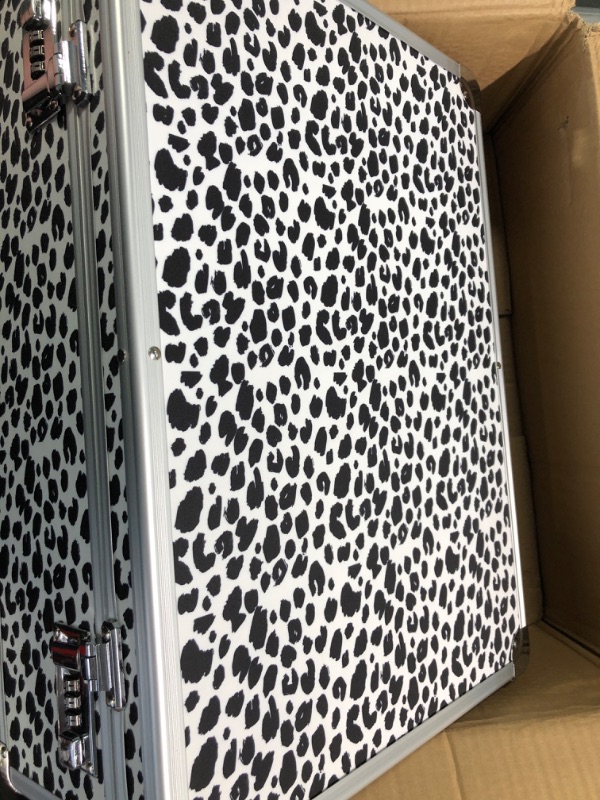 Photo 3 of Vaultz Locking Storage Chest/Dorm Storage with Dual Combination Locks, Black & White Leopard Print (VZ03972)