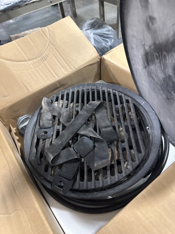 Photo 1 of BLUU Deluxe Portable Propane Gas Fire Pit with Auto Ignition for Outdoor Camping- with Grill, Foldable Stand, Trachea Hook, Propane Tank Holder and Cover, 17-Inch Diameter 58,000 BTU, Matte Black
