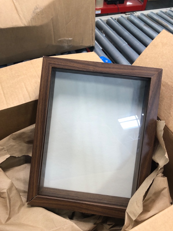 Photo 2 of Americanflat 8.5x11 Shadow Box Frame in Walnut with Soft Linen Back - Composite Wood with Polished Glass for Wall and Tabletop Walnut 8.5x11