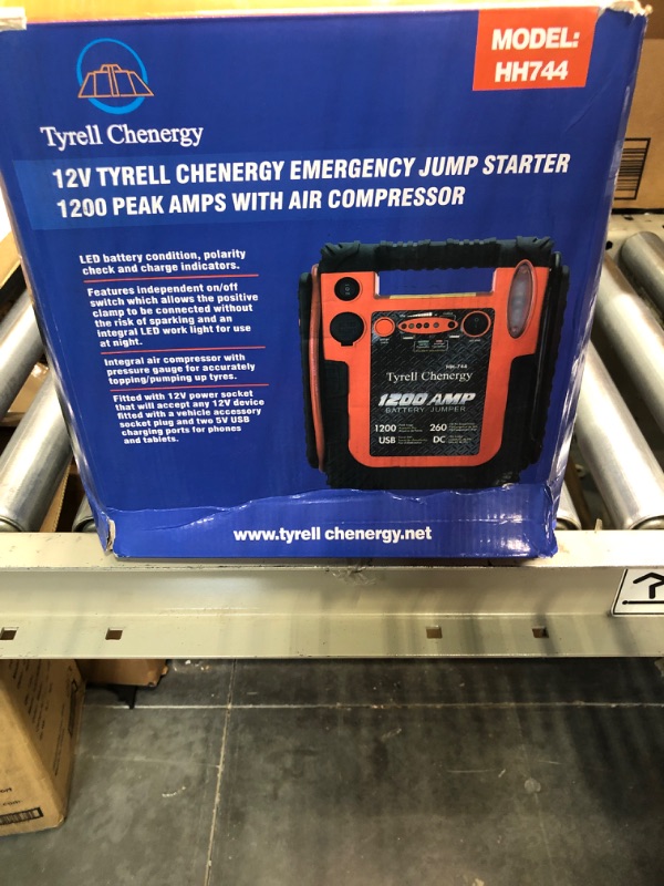 Photo 2 of Tyrell Chenergy 1200 Peak/600 Instant Amps Car Jump Starter (Up to 6L Gas or 6L Diesel Engine), Jump Boxes for Vehicles,Comes with 260 PSI Air Compressor, 2.1A USB Ports, Jump Box,Battery Clamps