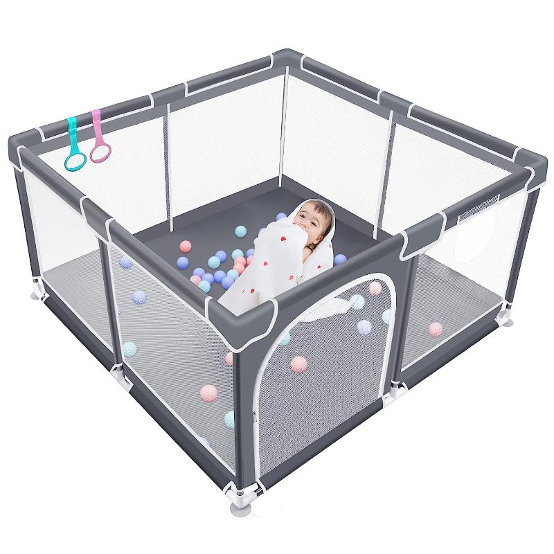 Photo 1 of Baby Playpen,VOOI Baby Play Yards, Playpen for Babies and Toddlers,Indoor & Outdoor Playard for Kids Activity Center with Gate,Sturdy Safety Baby Fence(Grey) 50 x 50 x 27 inches
(BRAND NEW IN FACTORY PACKAGING. OPENED FOR QUALITY CHECK/PICTURES.)