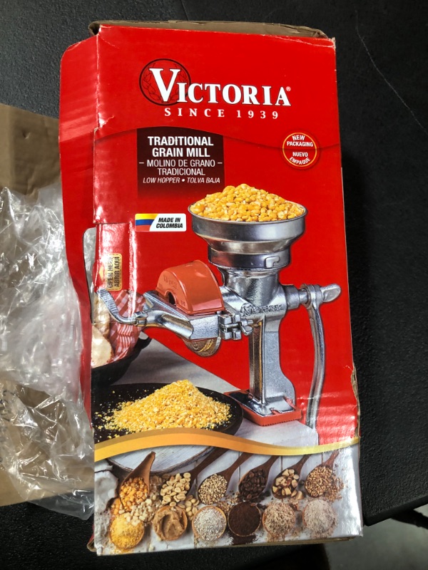 Photo 2 of Victoria Manual Low Hopper Grain Grinder, silver, red Low Grain Grinder