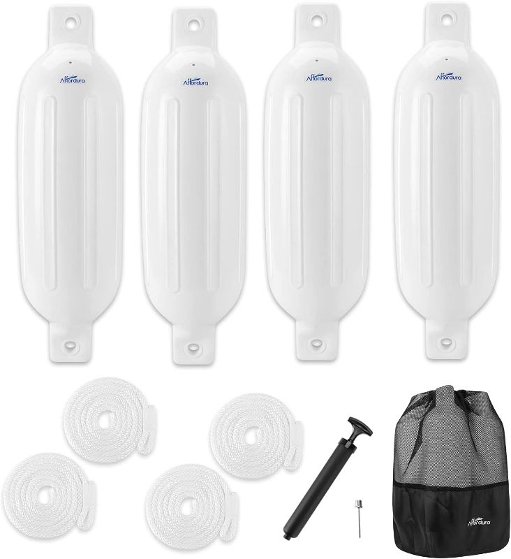 Photo 1 of Affordura Boat Fender 4 Pack Boat Bumpers Fenders with 4 Ropes, Boat Bumpers for Pontoon Boat Fenders Inflatable