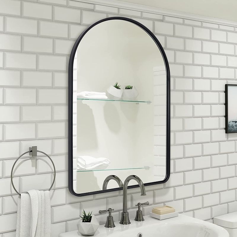 Photo 1 of Andy Star Mirrors for Wall, 20x30 Mirror, Black Arched Mirror, Modern Black Vanity Mirror for Bathroom Arched Top Design Tube Iron Metal Frame 1’’ Deep Wall-Mounted Mirror Vertically

