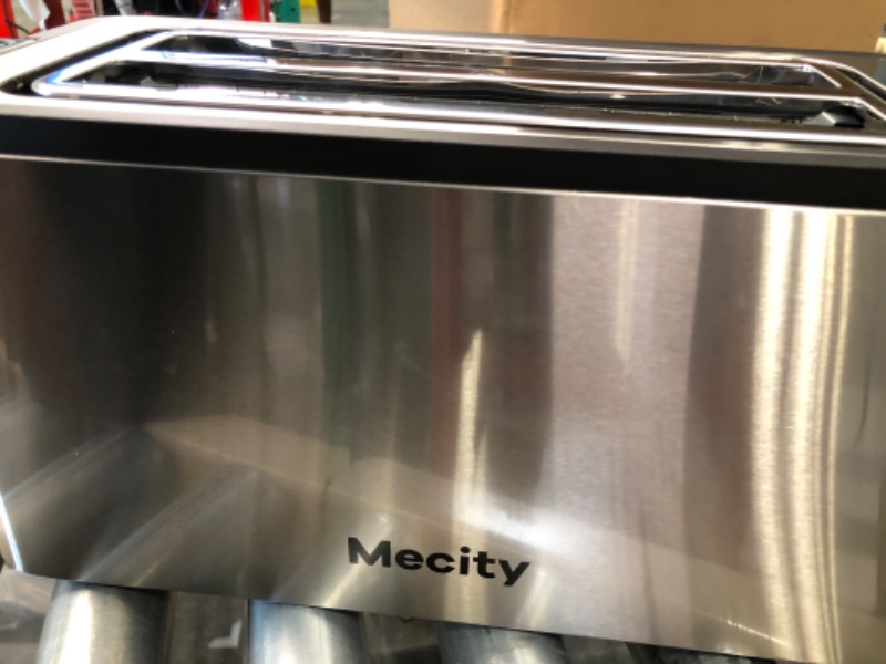 Photo 3 of Mecity 4 Slice Toaster, Long Slot Toaster With Countdown Timer, Bagel / Defrost / Reheat / Cancel Functions,Warming Rack, removable Crumb Tray, 6 Browning Settings, Extra Wide Long Slots, Stainless Steel Bread Toaster, 1300 Watts 4 Slice Stainless Steel