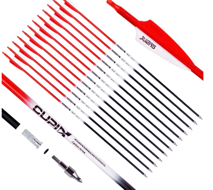 Photo 1 of Carbon Arrow Archery 30inch Hunting Target Practice Arrows for Compound & Recurve Bow Spine 500 with Removable Tips (Pack of 6)