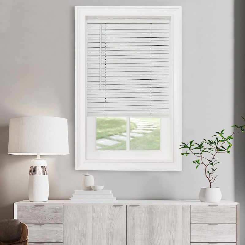 Photo 1 of Achim Cordless Light Filtering Mini Blinds for Windows, Horizontal Vinyl Window Blinds, Shades for Indoor Windows, Inside Mount 1” GII Morningstar Collection, Pearl White, 27” W in x 64” H