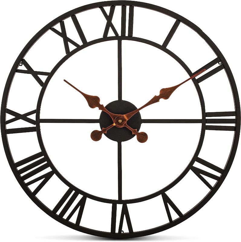Photo 1 of Bernhard Products Extra Large Wall Clock 20 Inch Wrought Iron Black Metal, Quartz Battery Operated Rustic Design Roman Numeral European Farmhouse Distressed for Living Room, Kitchen, Bedroom, Office