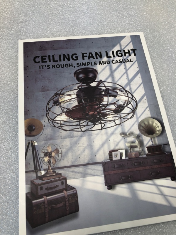 Photo 5 of Asyko Ceiling Fans with Lights Remote Control,Caged for Porch,Patios,Kitchen,Bedroom,Farmhouse,Steampunk Industrial Fan with 4 Led Bulbs,Indoor and Outdoor…