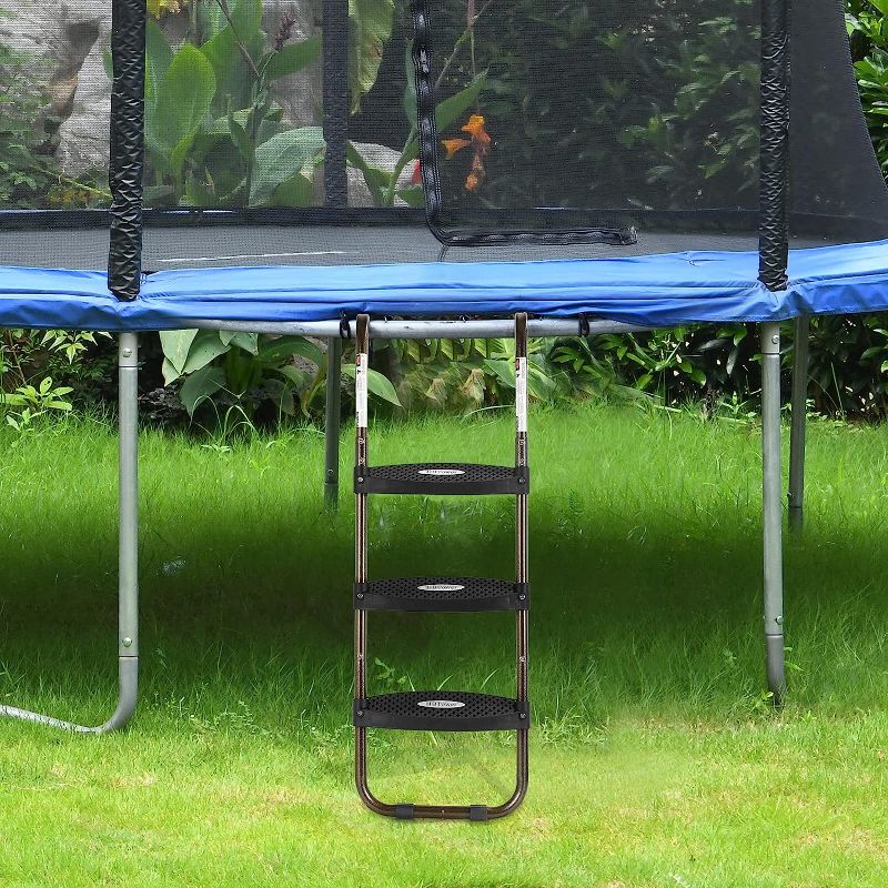 Photo 1 of HBTower Trampoline Ladder with Horizontal and Wide Steps, Universal Hook, UV Treated Steel, 220 lbs Capacity Trampoline Accessories for Children Kids