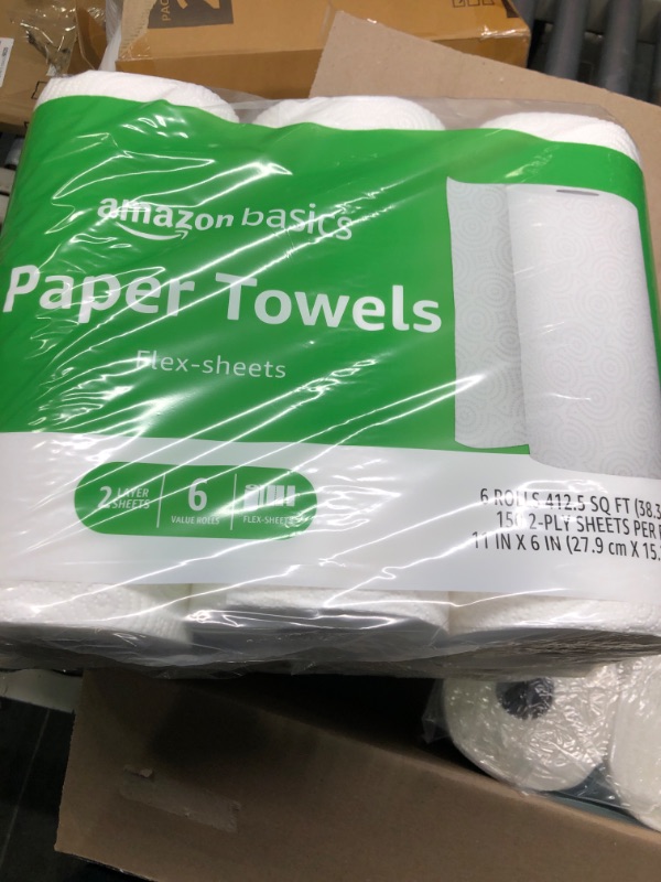 Photo 2 of Amazon Basics 2-Ply Paper Towels, Flex-Sheets, 150 Sheets per Roll, 12 Rolls (2 Packs of 6), White (Previously Solimo) 6 Count (Pack of 2)