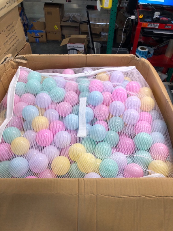 Photo 1 of Amazon Basics BPA Free Crush-Proof Plastic Ball Pit Balls with Storage Bag, Toddlers Kids 12+ Months, 6 Pastel Colors - Pack of 1000 6 Pastel Colors 1,000 Balls