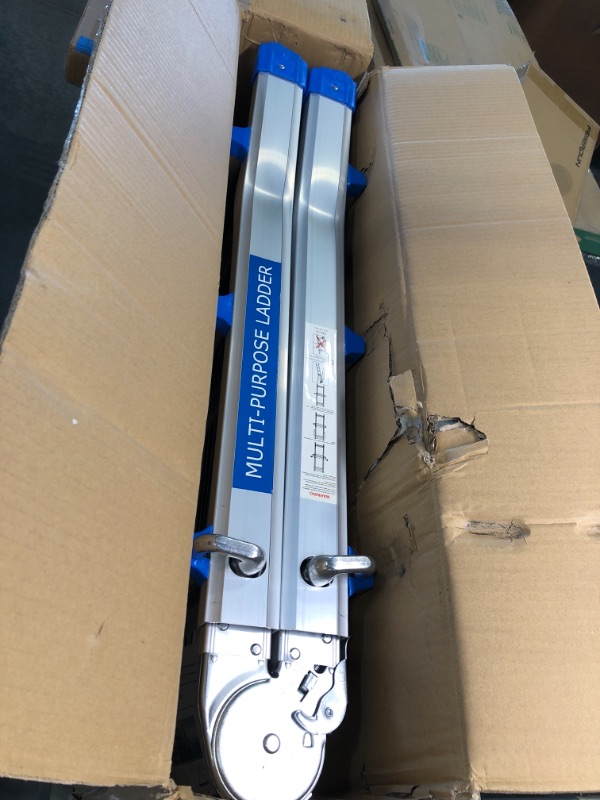 Photo 1 of Multi-Purpose Folding Aluminium Ladder Type A Ladder Light and Durable Folding 3 Step Ladder Straight Ladder 286cm high Bearing Weight 150kg Multi Purpose Loft Ladder Black