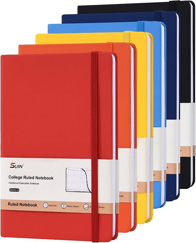 Photo 1 of Hardcover-Journal-Notebooks, 6 Packs A5 Lined Journals Notebook for Writing 200 Pages, 8.2 x 5.5 inch, 6 Colors Classic Ruled Notebooks for Work/Travel/College