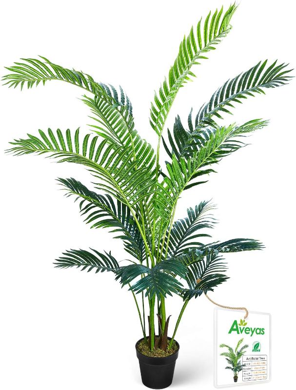 Photo 1 of Aveyas 5ft Artificial Kentia Areca Palm Silk Tree in Plastic Nursery Pot, Fake Tropical Plant for Office House Living Room Home Decor (Indoor/Outdoor)
