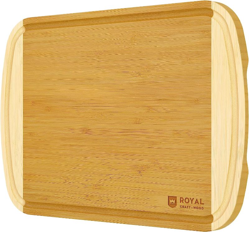 Photo 1 of Bamboo Cutting Boards for Kitchen, Wood Chopping Boards with Juice Groove, Wooden Cutting Board for Vegetables, Fruit and Cheese | Charcuterie Serving Tray XL, 18” x 12”