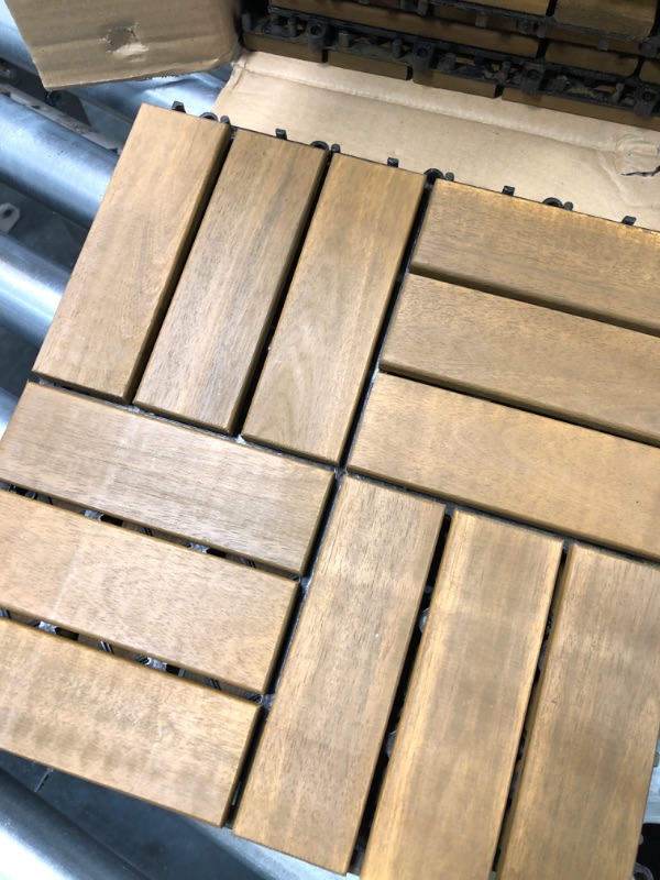 Photo 4 of Acacia Wood Interlocking Deck Tiles for Outdoor/Indoor - 12"x"12 Decorative All Weather Balcony Flooring - Snap & Click Together Patio Tiles - Portable Waterproof Dance Floor Covering, Outside Walkway 12 Slats Almond Brown 10