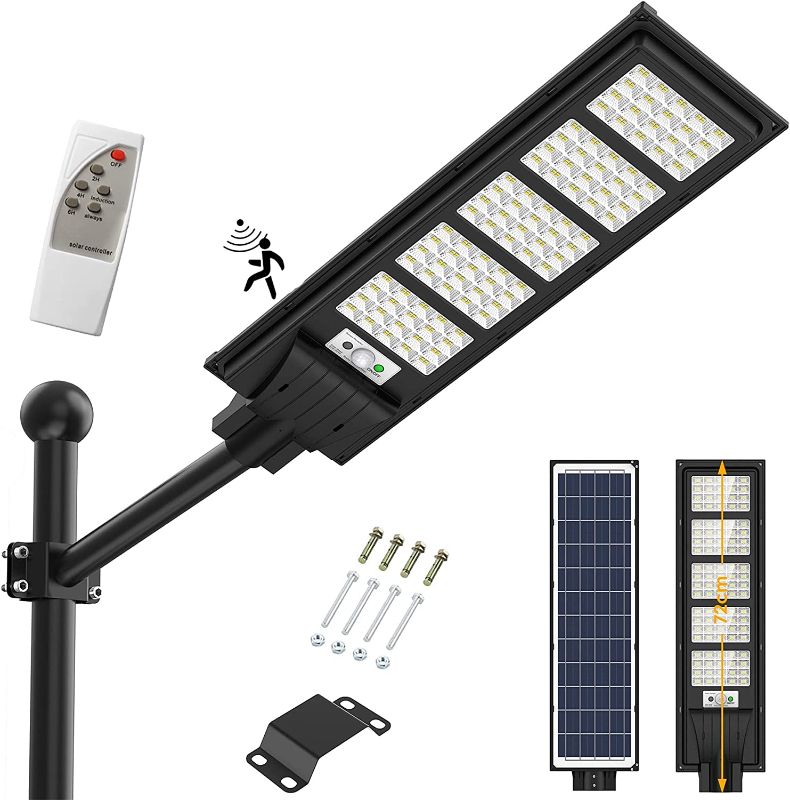 Photo 1 of 350W Solar Street Light Outdoor, 400LED Solar Flood Lights Outdoor Dusk to Dawn Motion Sensor, with Remote Control & Bracket, Security Solar Outdoor Lights IP66 Waterproof Lamp for Yard Garden Street