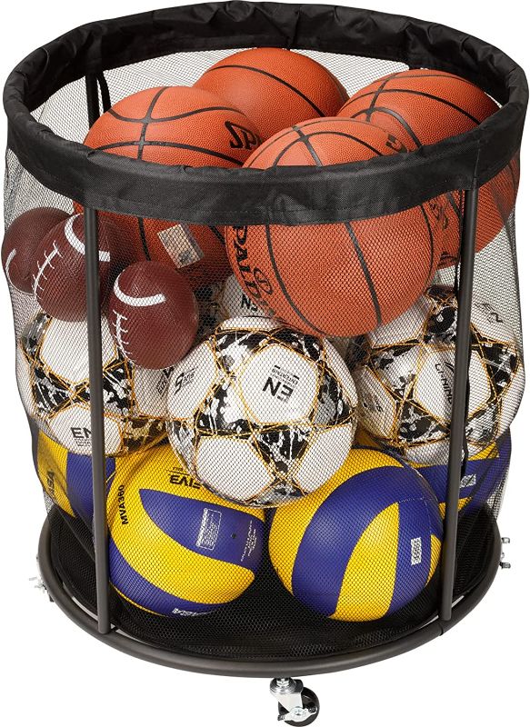 Photo 1 of  Ball Cart, Sports Ball Storage Organizer for Soccer, Basketball, Volleyball, Baseball, Swimming Gear, Toy, 48 Gals Mesh Ball Bag, Mesh Ball Holder, Toy Box, Toy Bin, Rolling Basketball Rack for Outdoor and Indoor with Wheels Lock