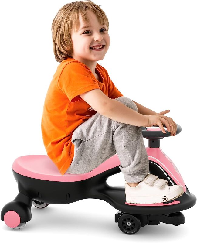 Photo 2 of 67i Electric Wiggle Car Ride On Toy 2 in 1 Wiggle Car with Rechargeable Battery and Pedal Anti-Rollover PU Flashing Wheel Swing Car for Toddlers and Kids Age 3 Year up (Pink)