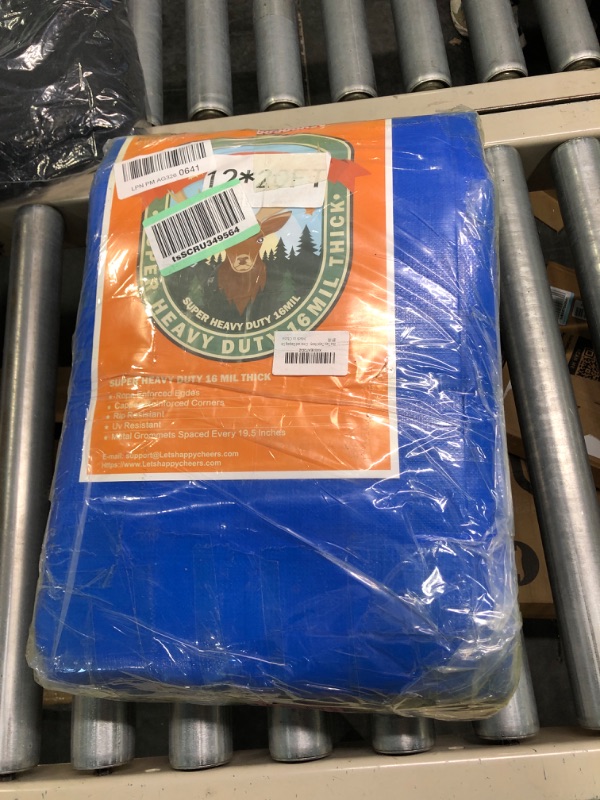 Photo 2 of 12x20 Tarp, Tarps Heavy Duty Waterproof, Waterproof Plastic Poly 16 Mil Thick Tarpaulin with Metal Grommets Every 19.5 Inches - Emergency Rain Shelter, Outdoor Cover, and Camping Use Blue-16mil 12'x20'