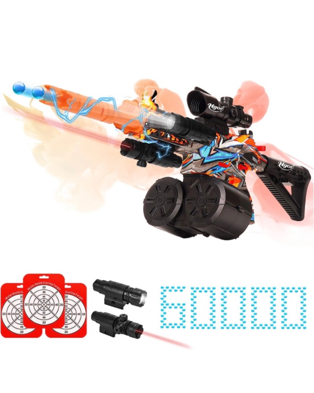 Photo 2 of HGOC Gel Ball Best Blaster, Automatic Splatter Ball Blaster with 60000+ Water Beads and Goggles, Rechargeable Splatter Ball Toys for Double Barrel Firing Games for Boys and Girls 12 Years Old and Up Double-1