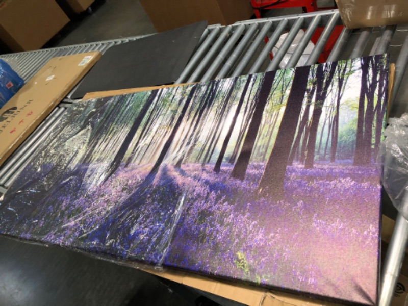 Photo 2 of Canvas Wall Art Sunshine in Forests with Purple Lavender Flower Painting Print- Long Canvas Artwork Contemporary Nature Picture for Living Room Office-30"x60" Purple Lavender 30"x60"