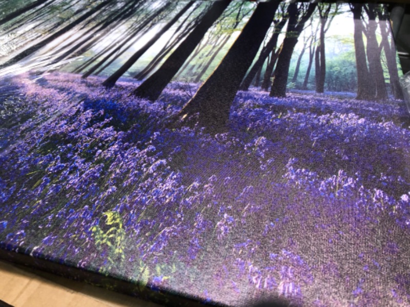 Photo 5 of Canvas Wall Art Sunshine in Forests with Purple Lavender Flower Painting Print- Long Canvas Artwork Contemporary Nature Picture for Living Room Office-30"x60" Purple Lavender 30"x60"