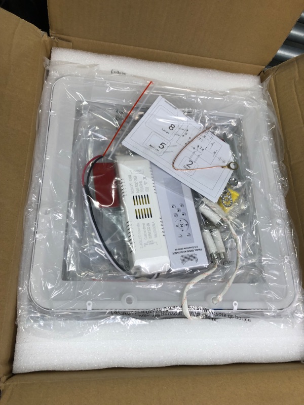 Photo 1 of Modern Dimmable LED Ceiling Lights, White Flush Mount Light Fixtures with Remote Control, Large Square 8-Ring Lamps for Living Room, Bedroom, 100W 