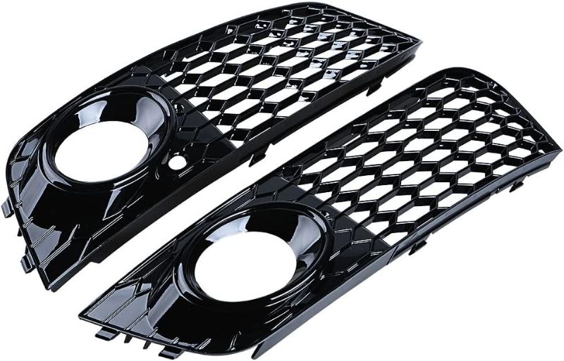 Photo 1 of AMOPA 2pcs Black Left Right Glossy Front Hood Honeycomb Mesh Fog Light Vent Lower Grill Grille Cover Compatible with Audi A4 B8 Pre-LCI Standard Bumper 2008-2012