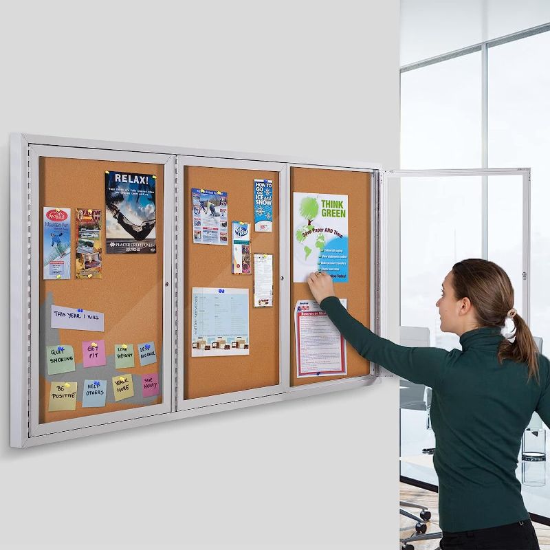 Photo 1 of Swansea Outdoor Enclosed Cork Bulletin Board Weatherproof Display Cases Tamperproof Notice Poster Memo Board with Aluminum Frame,36x24 inches Cork 36x24 inches